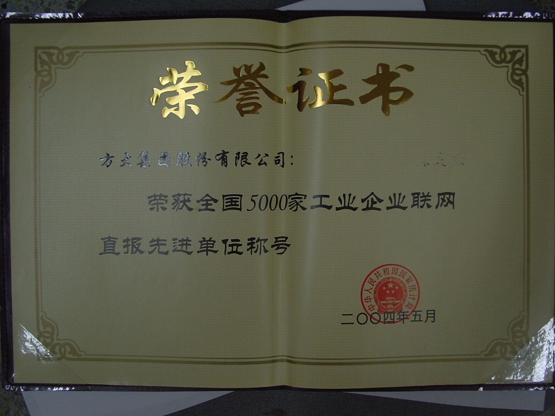 2004  全國5000家工業(yè)企業(yè)聯(lián)網直報先進單位